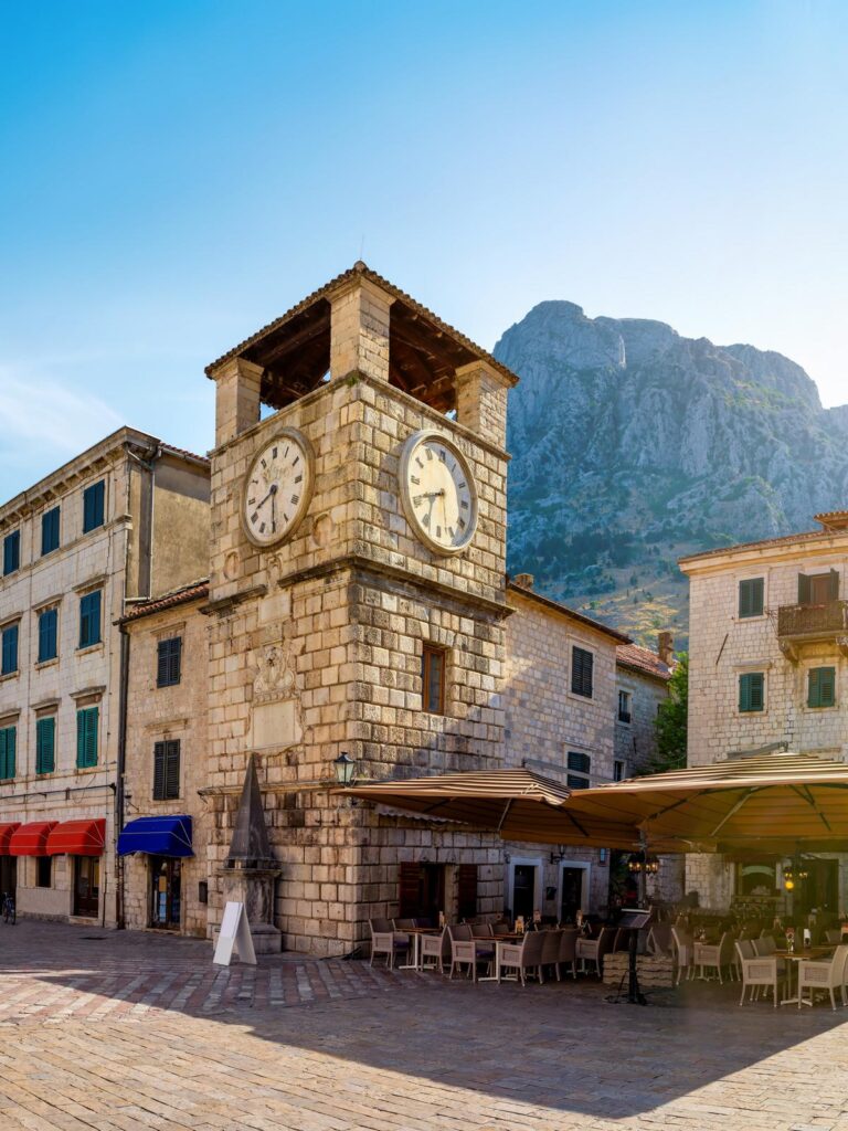 Clock Tower inside the old town of Kotor in Montenegro